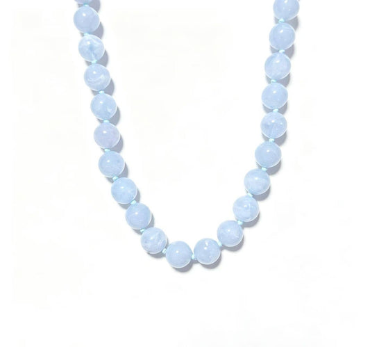 Savvy Bling - Marble Beaded Statement Necklace: Light Blue