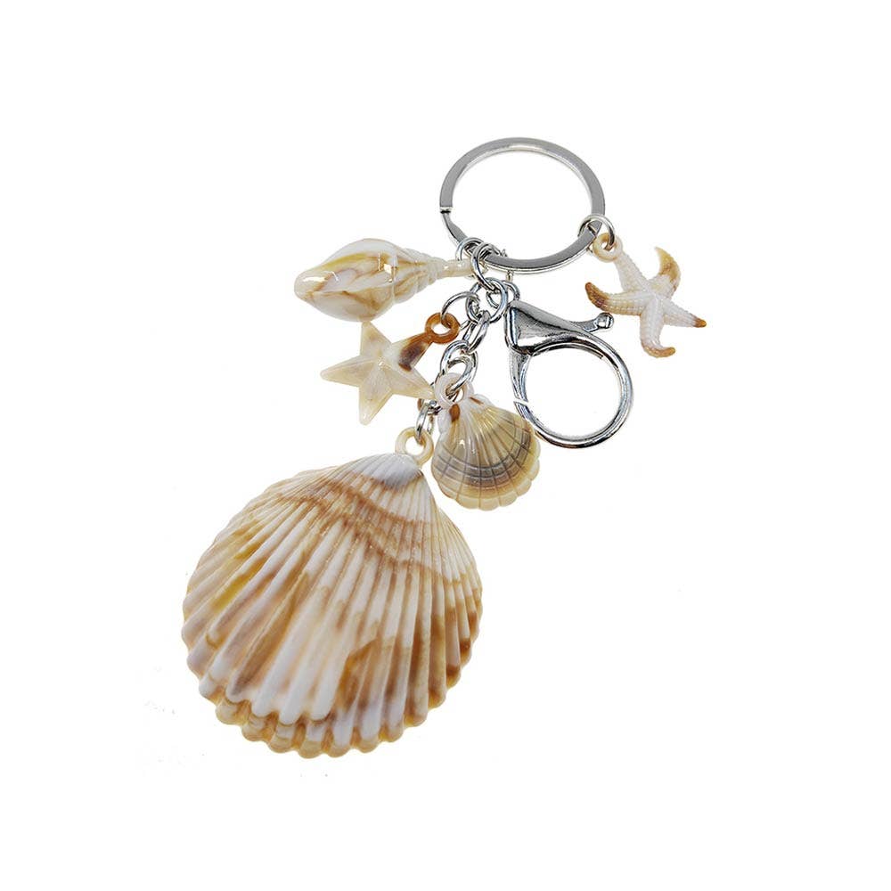 Sensibling Corp. - 12PCS - Seashell Accent Starfish Shell Charm Embellished Drop Bag Chain Keychains