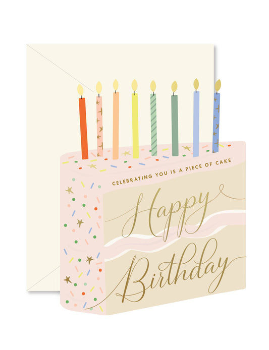 Ginger P. Designs - Piece of Birthday Cake die-cut folded Greeting Card