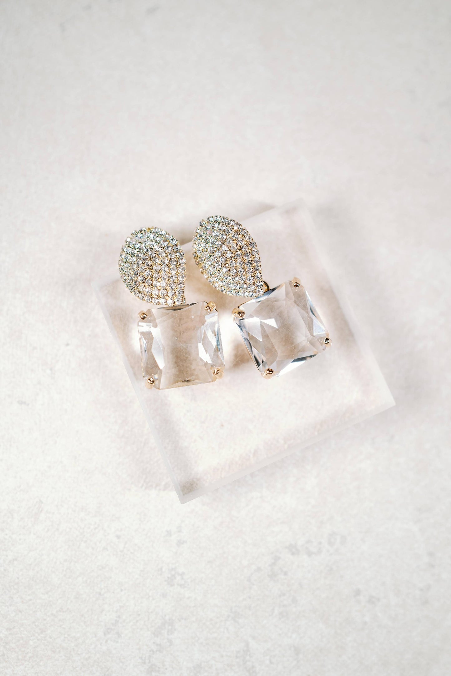 St Armands Designs of Sarasota - Clear Crystal Retro Pave Crystal Gum Drop Statement Earrings