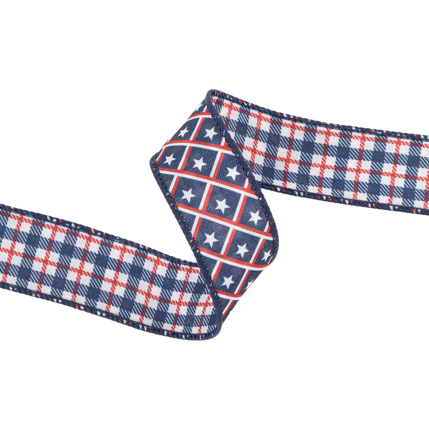 LA Ribbons Wholesale - 1 1/2" Wired Ribbon | Patriotic Diamond Stars/Plaid | 10 Yard Roll