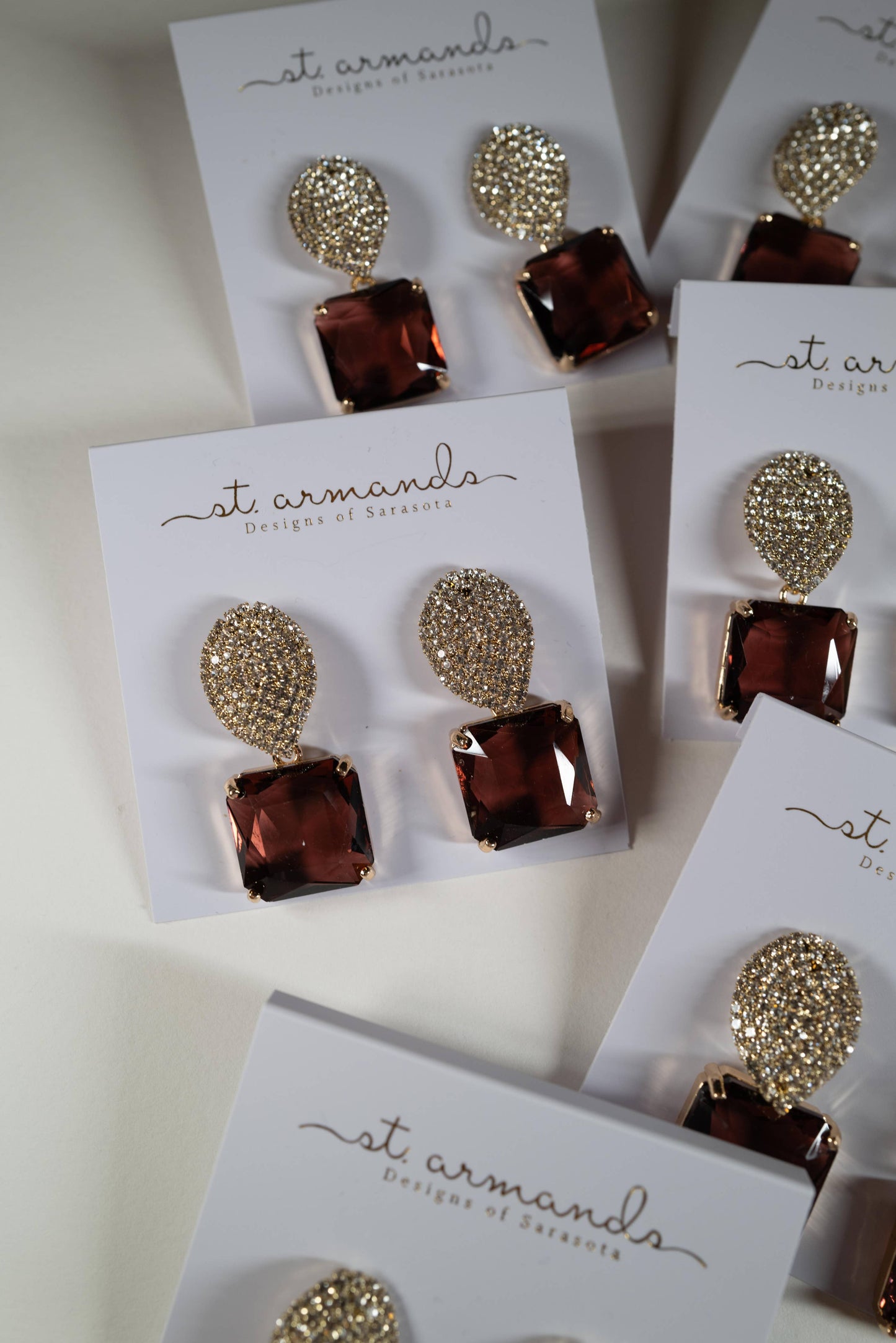 St Armands Designs of Sarasota - Smokey Plum Retro Pavé Crystal Gum Drop Earrings