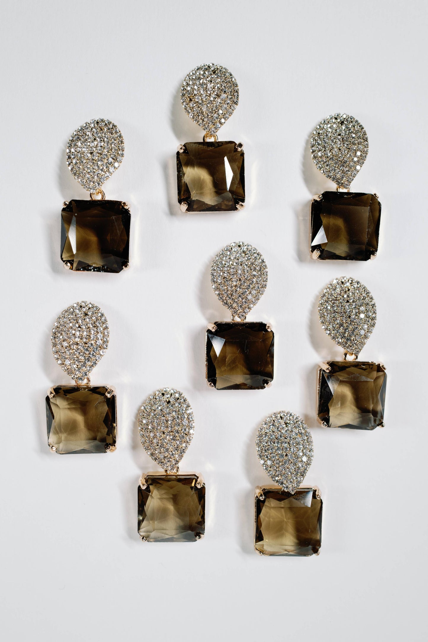 St Armands Designs of Sarasota - Smokey Brown Quartz Retro Pavé Crystal Gum Drop Earrings