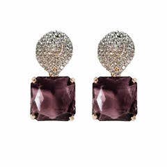 St Armands Designs of Sarasota - Smokey Plum Retro Pavé Crystal Gum Drop Earrings