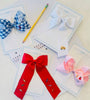 Winn and William - Apples, Pencils, and Scissors Bow: White