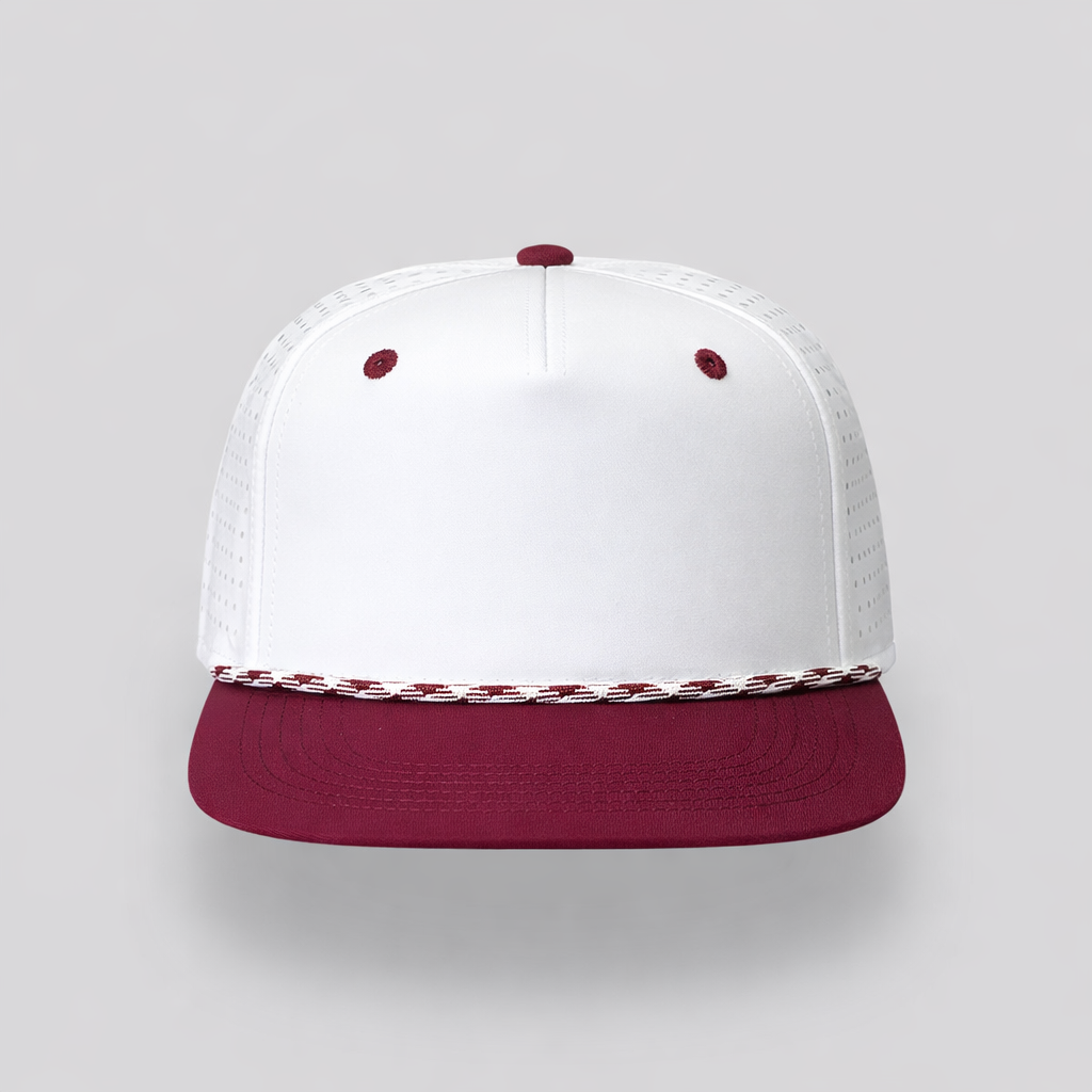 Blank Rope Hats - Perforated Structured White-Maroon / White-Maroon Rope