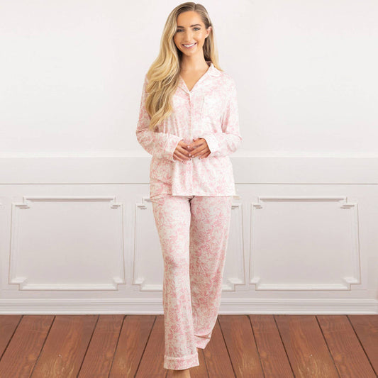 8 Oak Lane - Pink Bow Toile Luxe Long PJ Set: XS/SM
