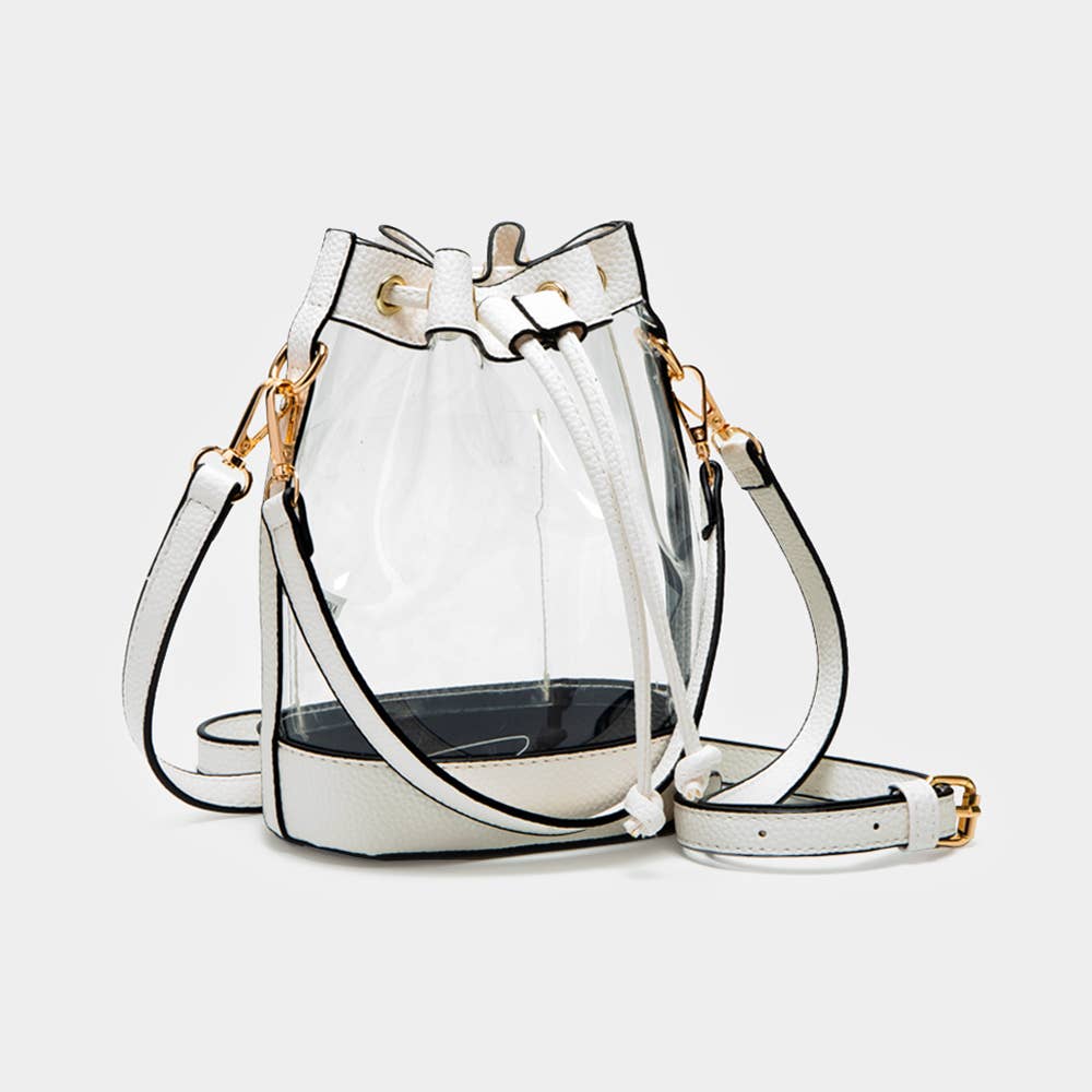 Sensibling Corp. - Solid Faux Leather Transparent Bucket Bag: Red