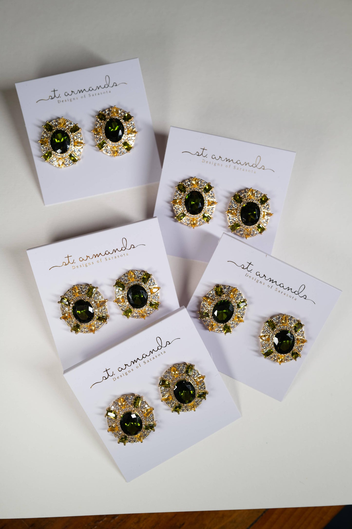 St Armands Designs of Sarasota - Olive & Canary Oval Luxe Statement Earrings