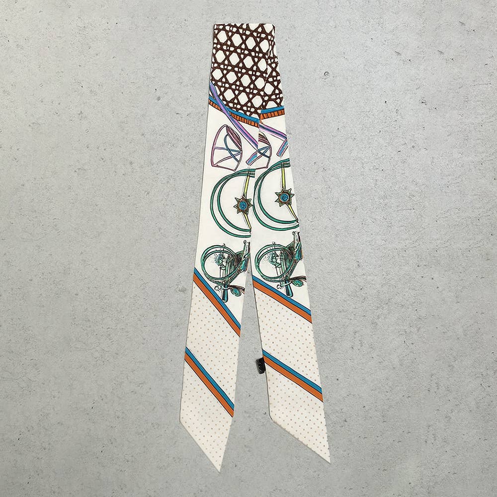 Abstract Pattern Printed Twilly Skinny Scarf: Pink