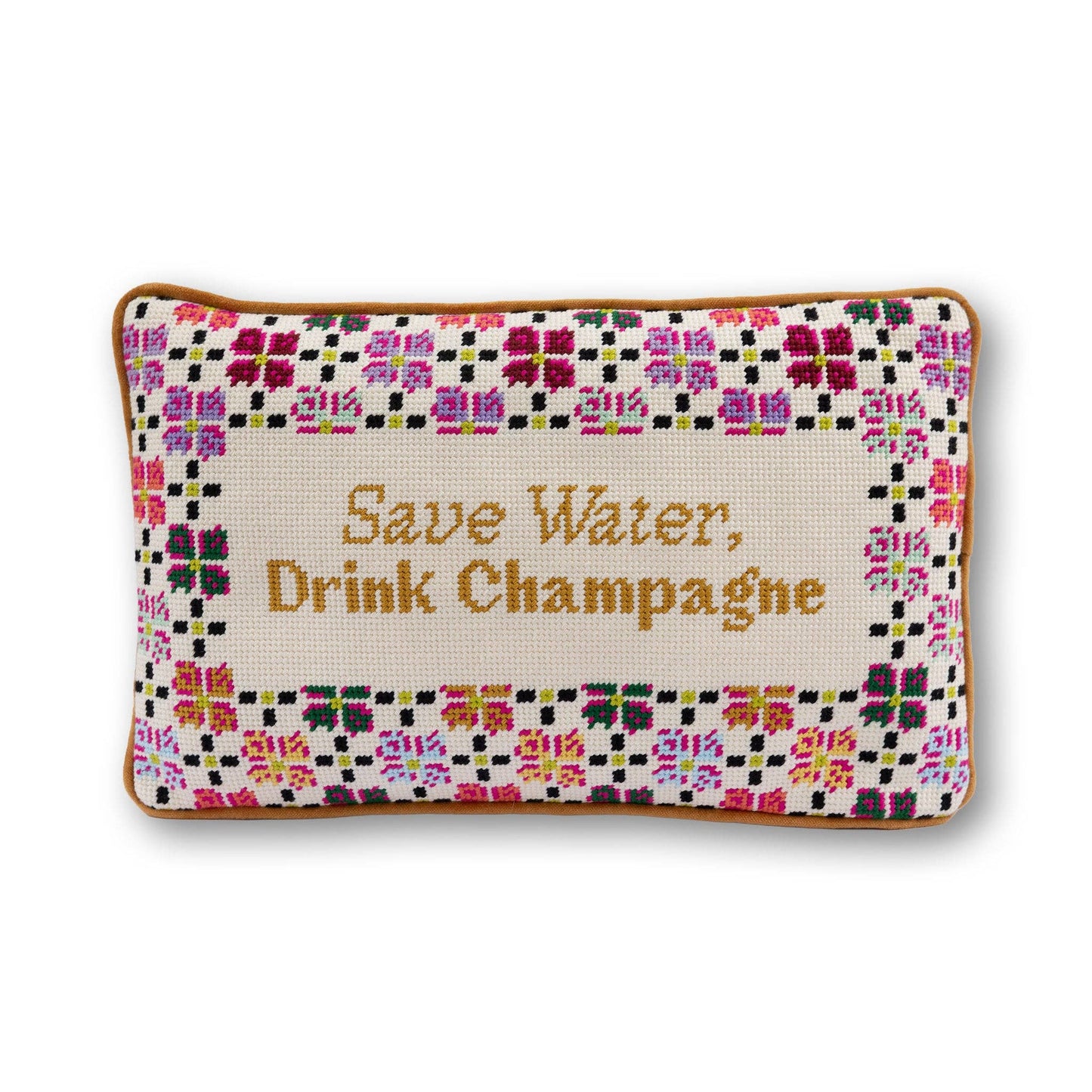 Furbish Studio - Drink Champagne Needlepoint Pillow