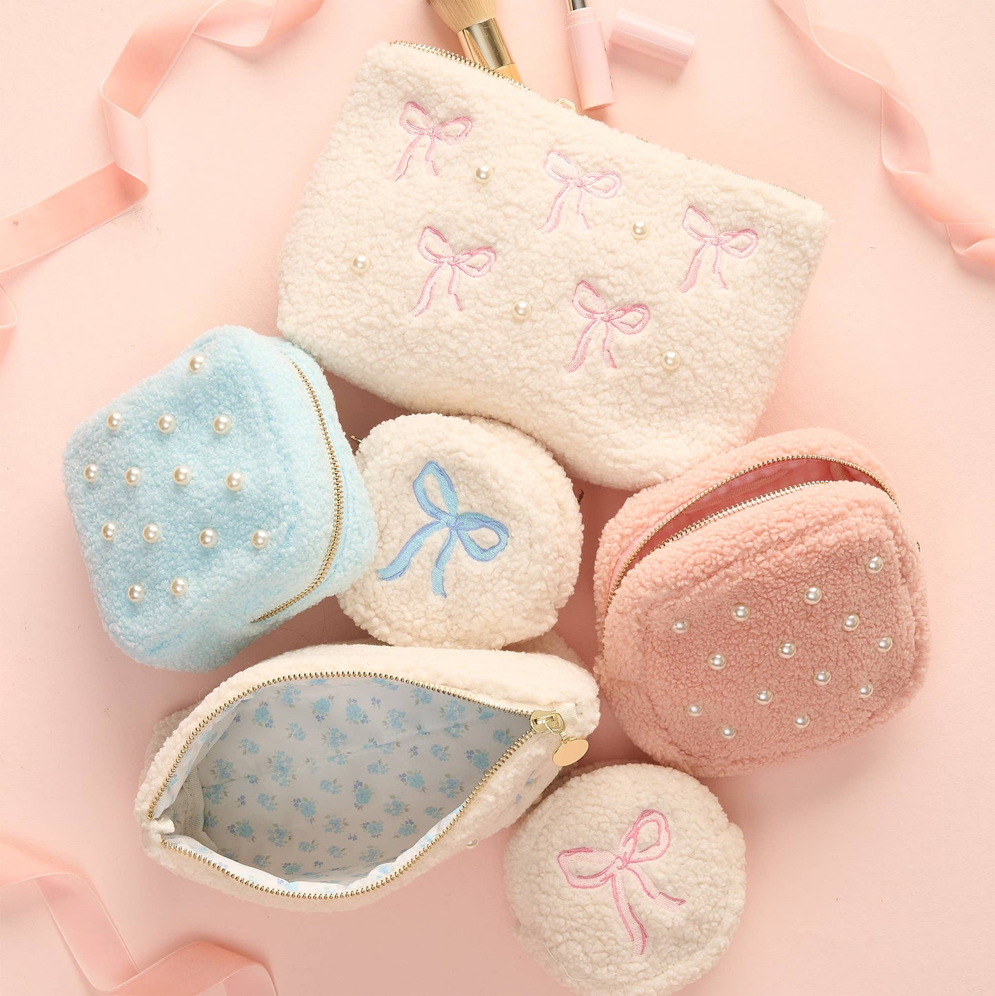 Teddy Pouch-Circle Bow Blue