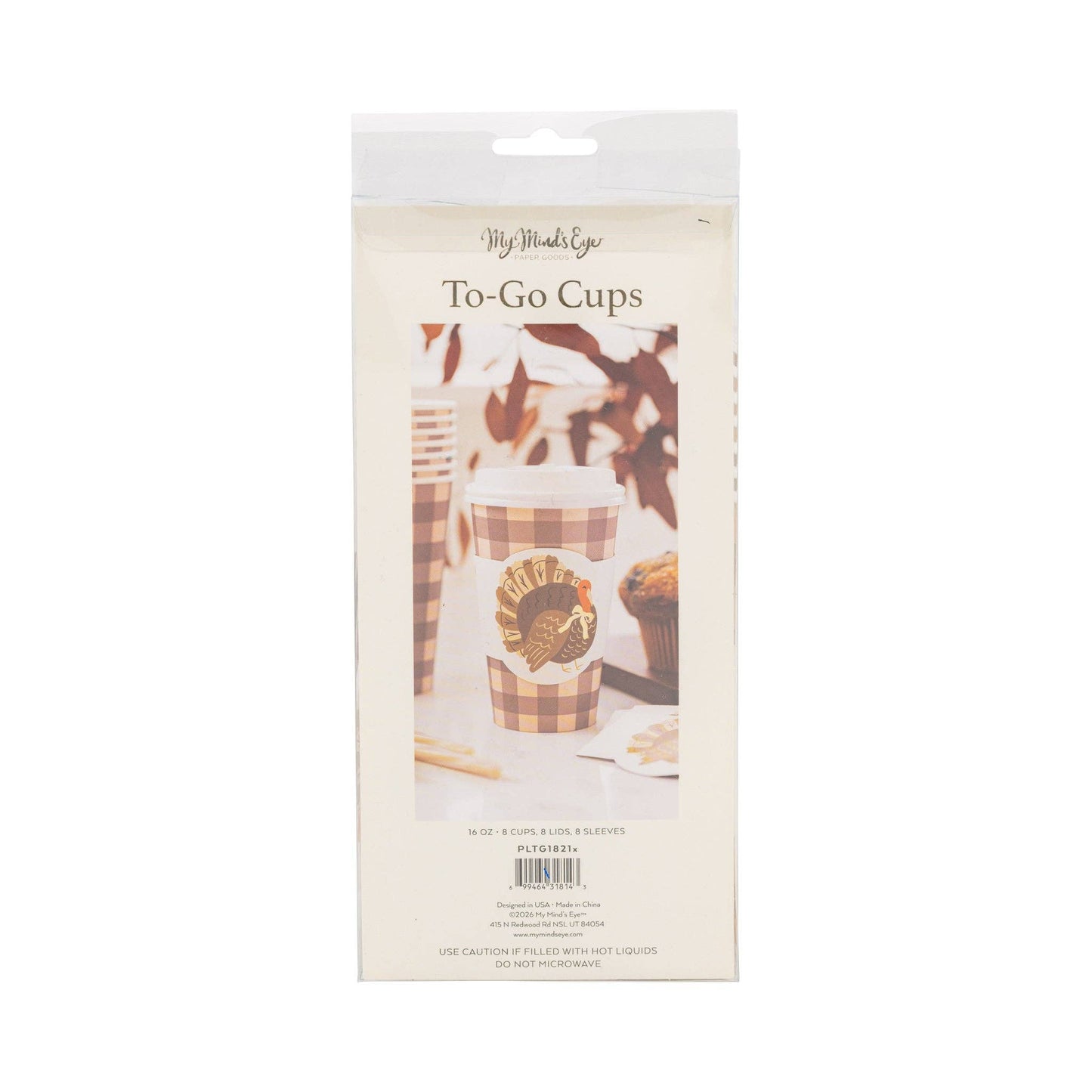My Mind’s Eye - PLTG1821 - Brown Gingham Turkey To Go Cups (8ct 16oz)