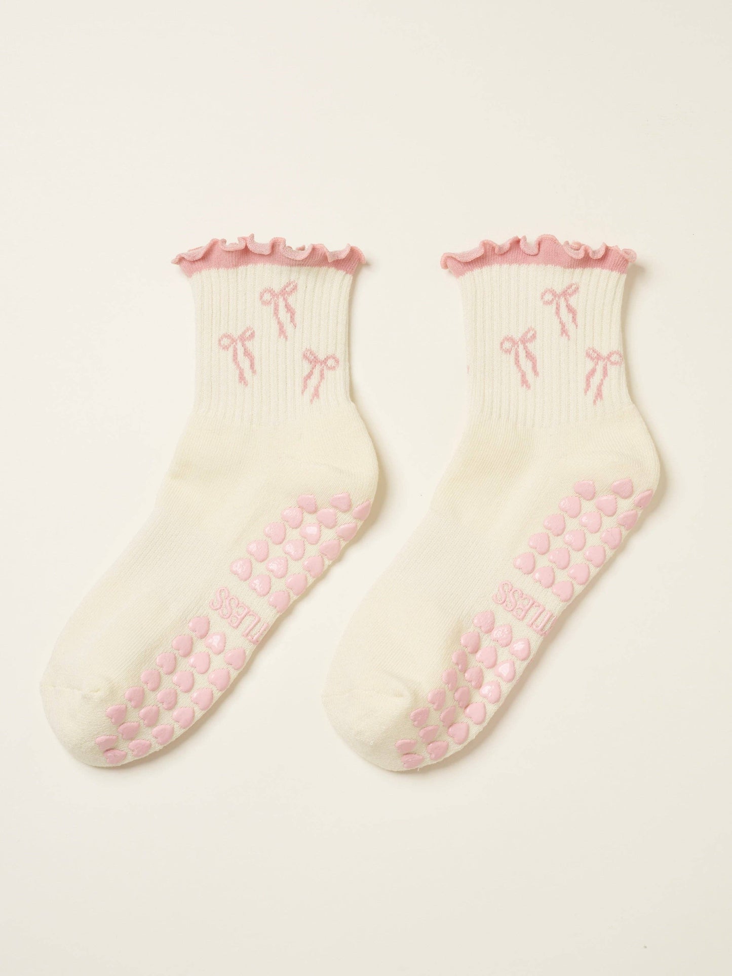 Pink Bow Ruffle Grip Sock