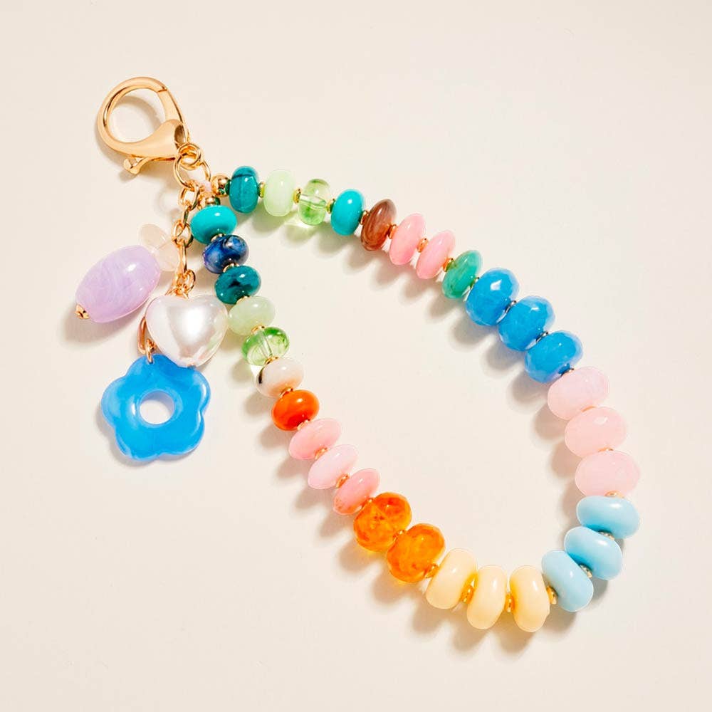 Sensibling Corp. - Flower Pearl Charm Accent Multicolor Beaded Wristlet Bag Charm Keychain