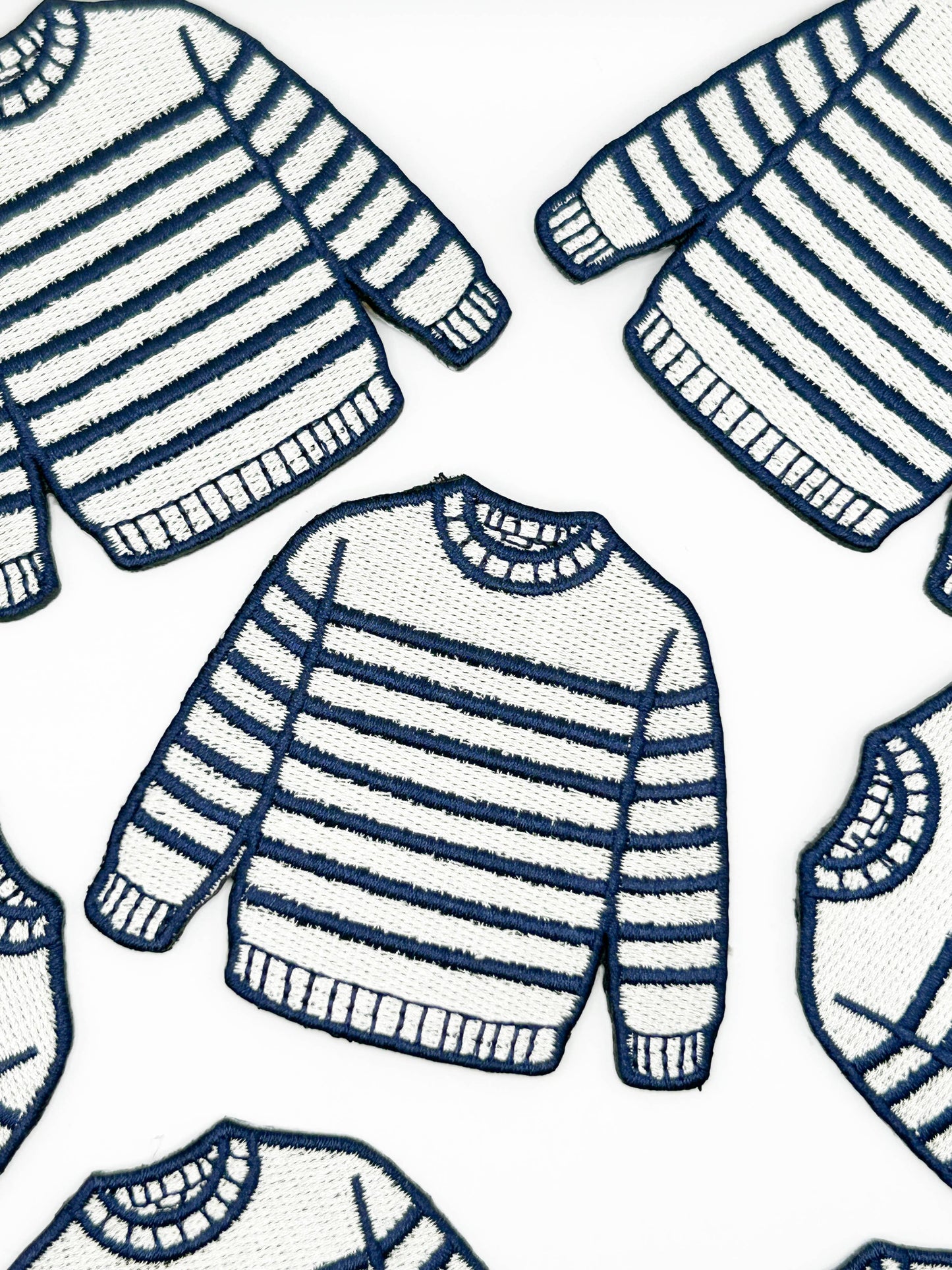 Field Trip Threads - Breton Sweater Embroidered Patch Navy Cream Stripe Preppy