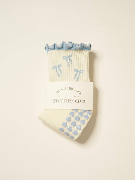 Blue Bow Ruffle Grip Sock