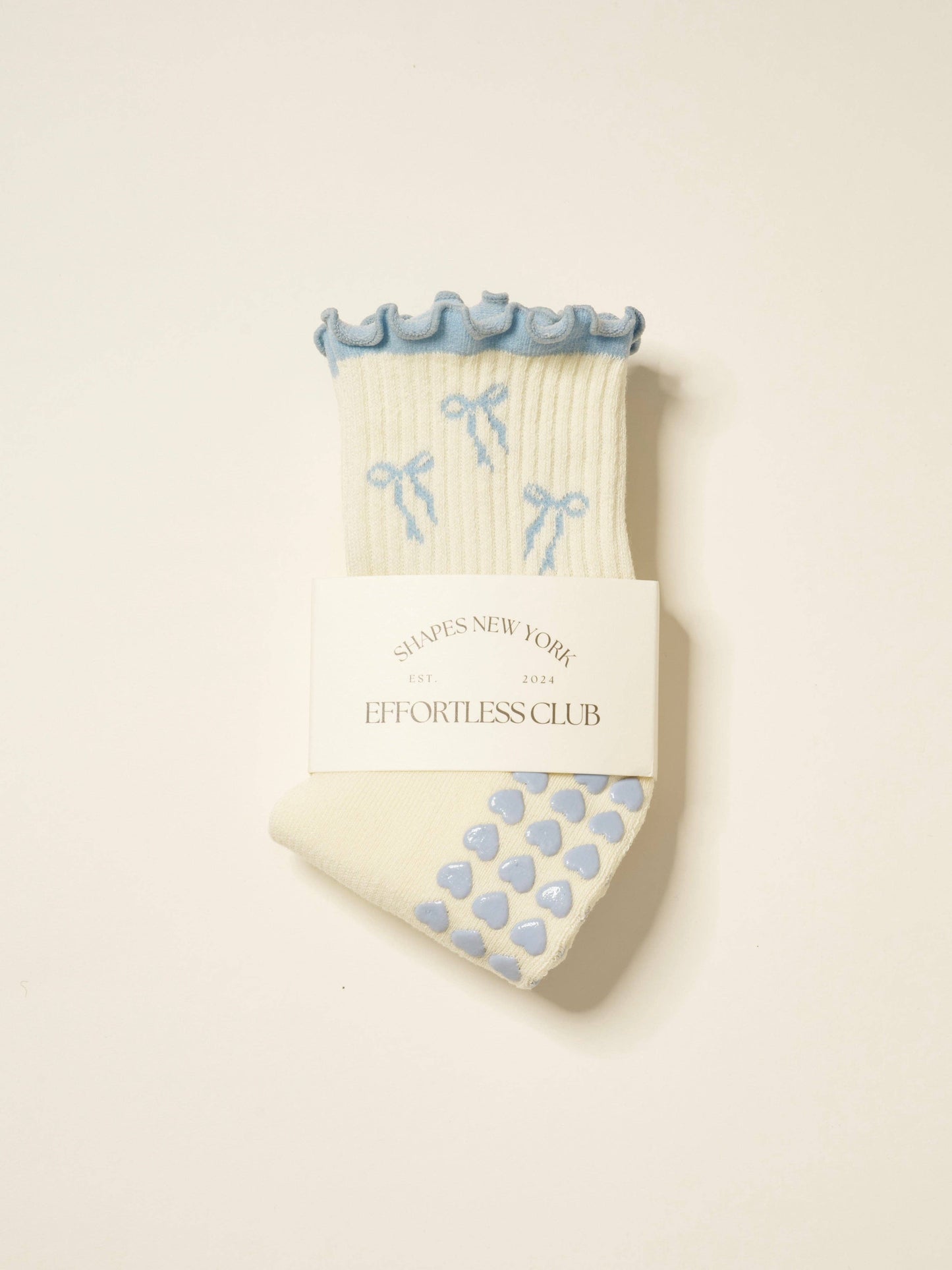 Blue Bow Ruffle Grip Sock
