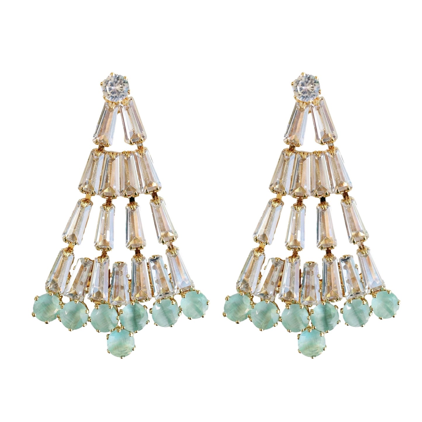 St Armands Designs of Sarasota - Crystal and Chalcedony Christmas Tree Holiday Earrings