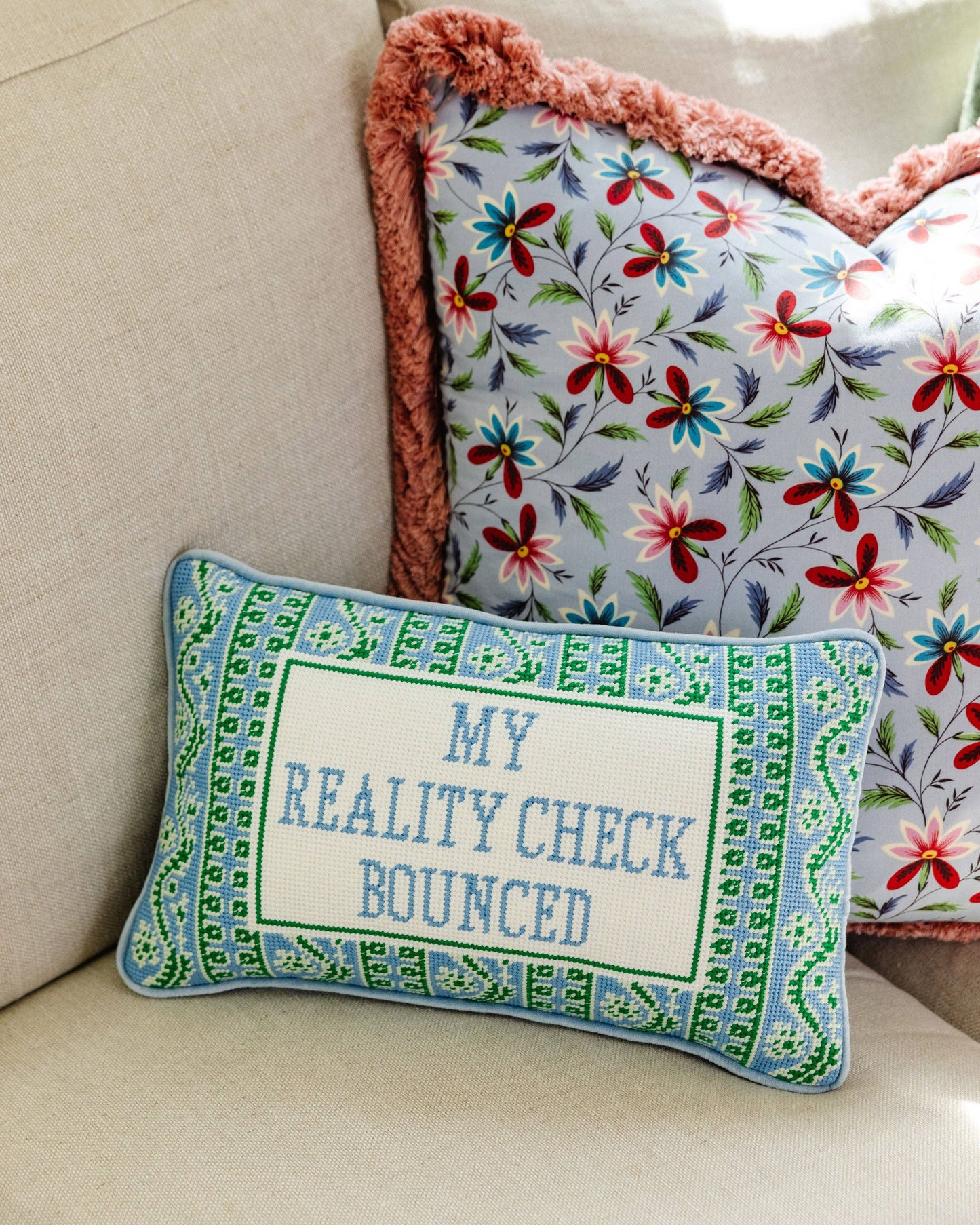 Furbish Studio - Reality Check Needlepoint Pillow
