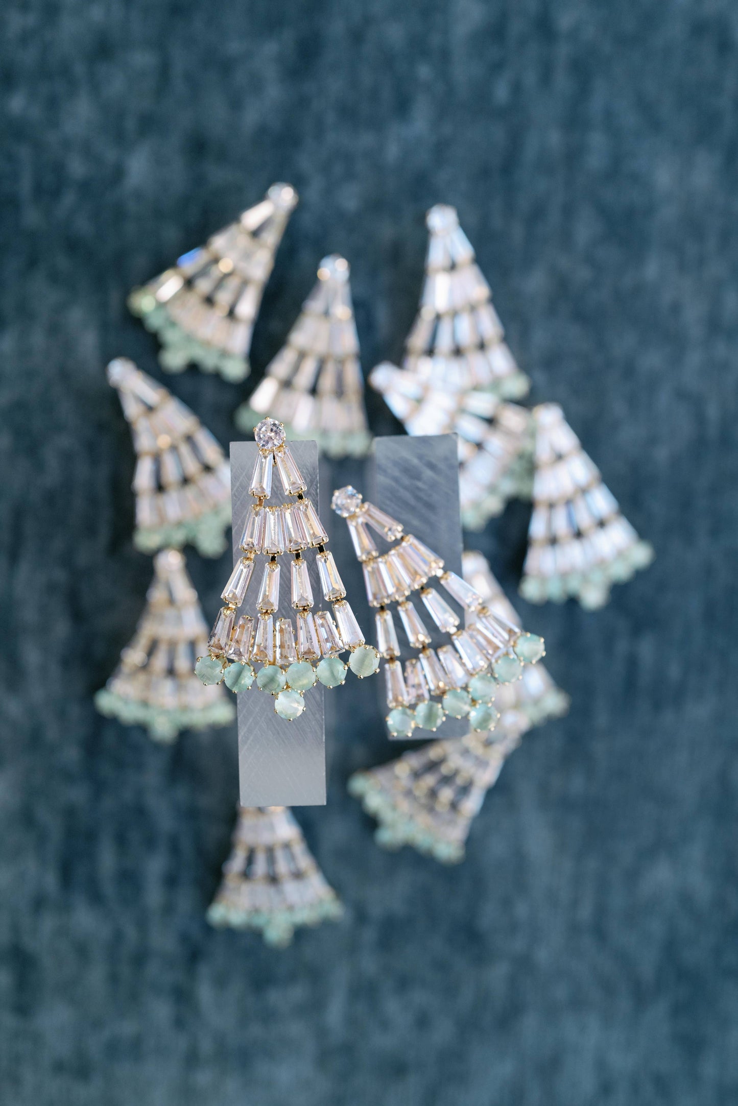 St Armands Designs of Sarasota - Crystal and Chalcedony Christmas Tree Holiday Earrings