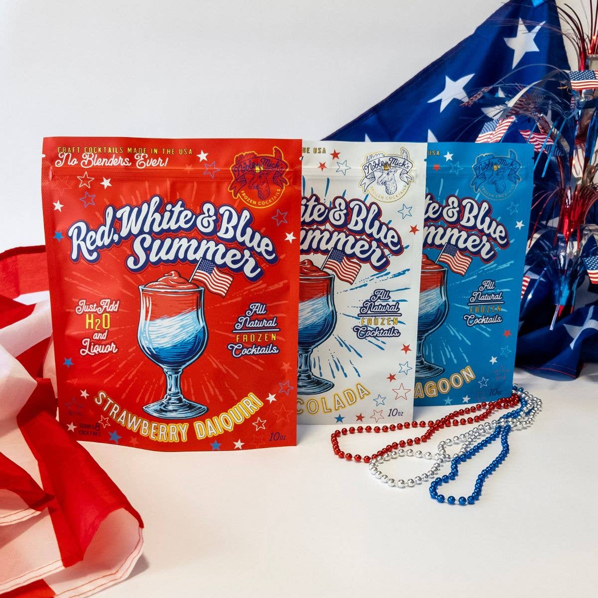 Noble Mick's - Craft Beverage Company - Red, White & Blue Summer Strawberry Daiquiri Frozen Cocktail