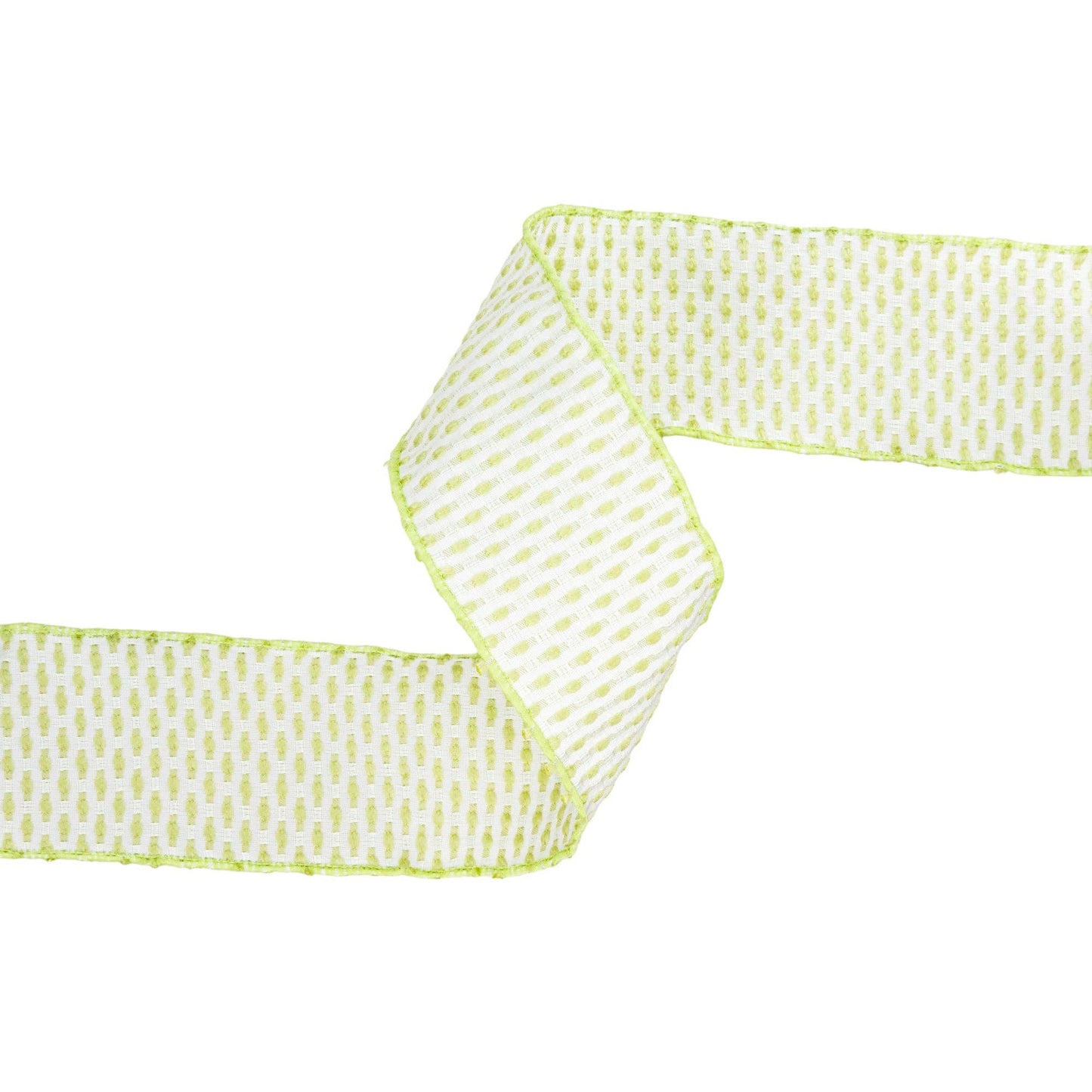 LA Ribbons Wholesale - 2 1/2" Wired Ribbon | Lime Green/White Woven | 10 Yard Roll