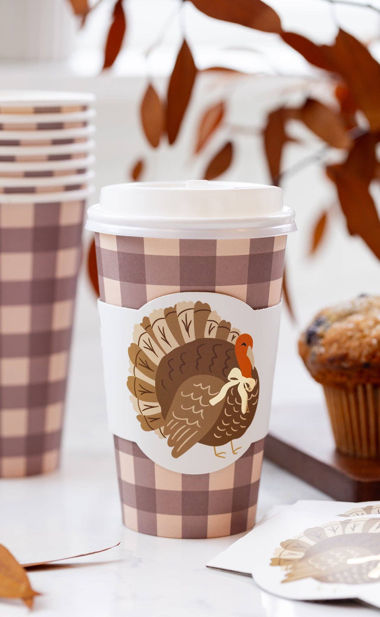 My Mind’s Eye - PLTG1821 - Brown Gingham Turkey To Go Cups (8ct 16oz)
