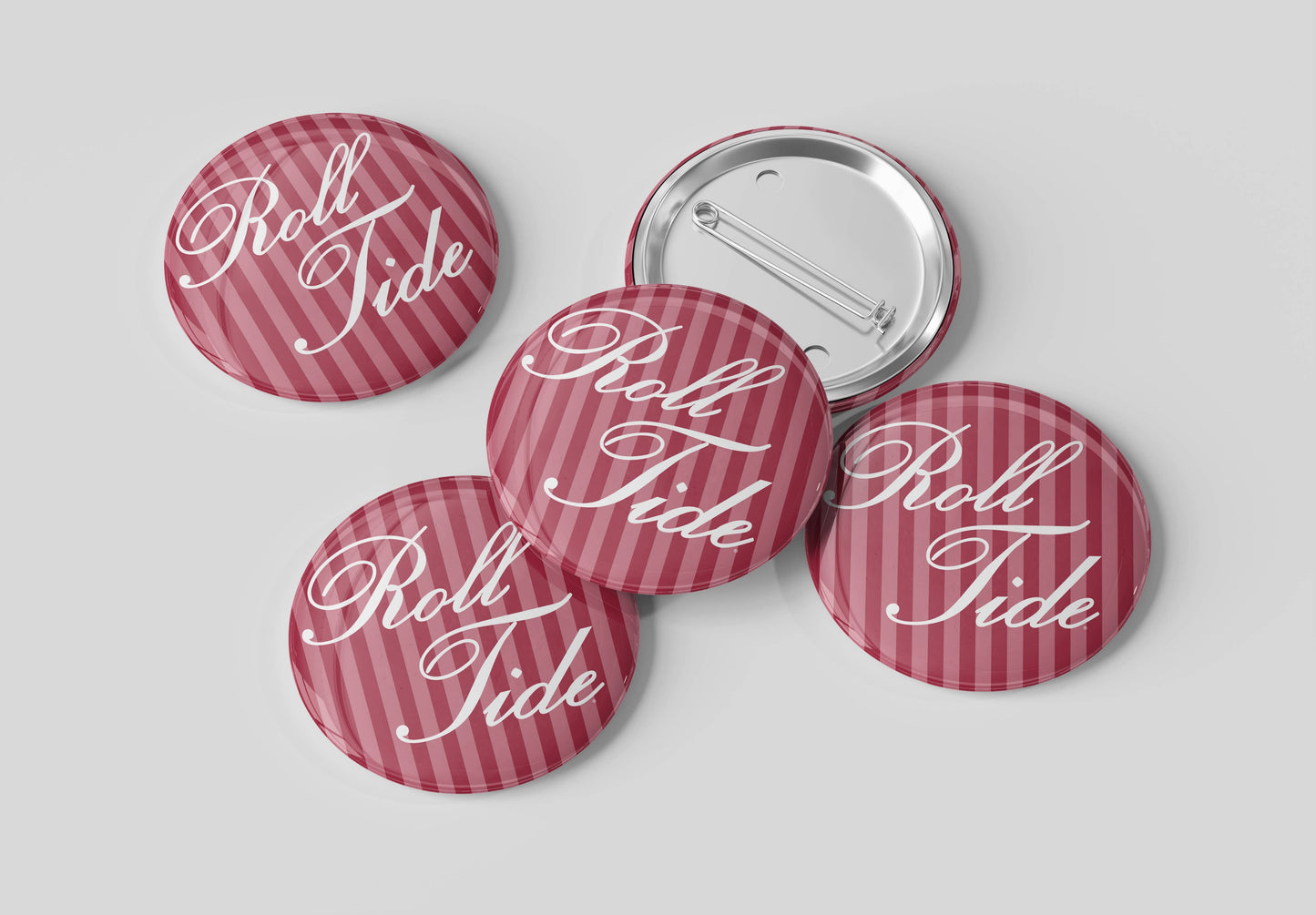 Cute As A Button - Alabama Striped Roll Tide Button