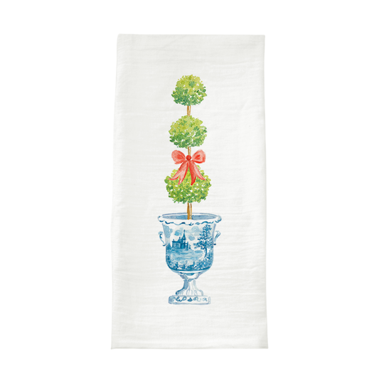 Holiday Topiary Watercolor Tea Towel